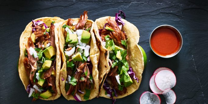 Three,Mexican,Pork,Carnitas,Tacos,Flat,Lay,Composition